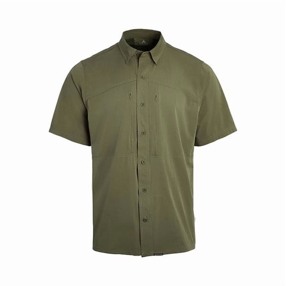 Pnuma Outdoors Shooter Shirt, Short Sleeve, Savage Green, Moisture Wicking, UPF 30+, Microban, Athletic Fit, Firearm Pockets (SS-SS-SG-S)