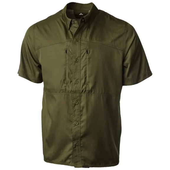Pnuma Outdoors Short Sleeve Shooting Shirt, Dark Olive, 2XL, Athletic Button-Down (PSSSSCYXX)