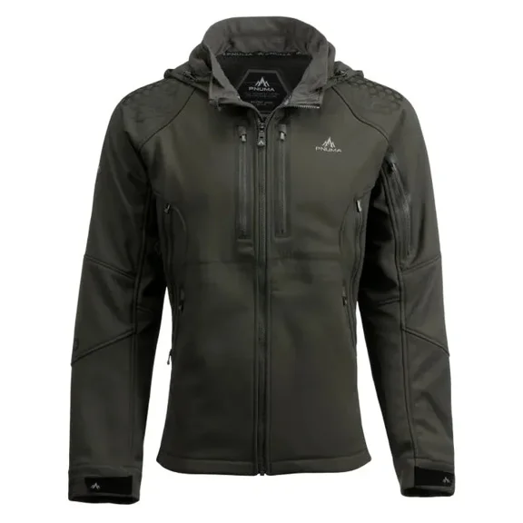 Pnuma Outdoors Waypoint Beluga Jacket, Windproof, Water Repellent, Anti-Microbial, Removable Hood, 5 Pockets, Safety Harness Compatible, Size L (WP-JK-BE-L)