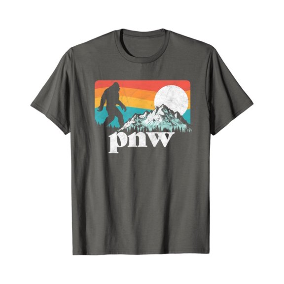 Pnw - Pacific Northwest Bigfoot Mountains Retro 80S Graphic T-Shirt