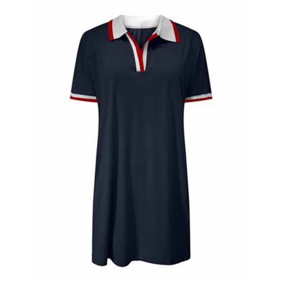 Po-Lo Dresses for Women Short Sleeve Tennis Golf Dress V Neck Summer Casual Dress with Pocket Black L
