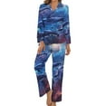 thumbnail image 1 of PoBuds Women's Long Sleeve Flannel Pajama Set Sleepwear Dolphins in Space M, 1 of 5