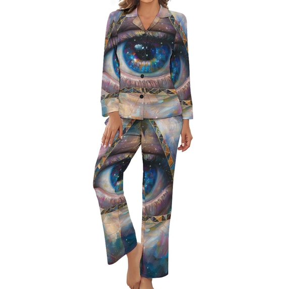 PoBuds Women's Long Sleeve Flannel Pajama Set Sleepwear Multi-Dimensional All Seeing Eye XL