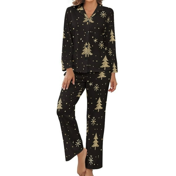 PoBuds Women's Long Sleeve Flannel Pajama Set Sleepwear Snow Flake Christmas M