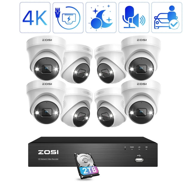 PoE Security Camera System with 2 Way Audio, ZOSI 8CH 4K PoE Security