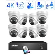 PoE Security Camera System with 2 Way Audio, ZOSI 8CH 4K PoE Security Camera System with 2TB, 8MP PoE Outdoor IP Camera, AI Detection, 24/7 Recording