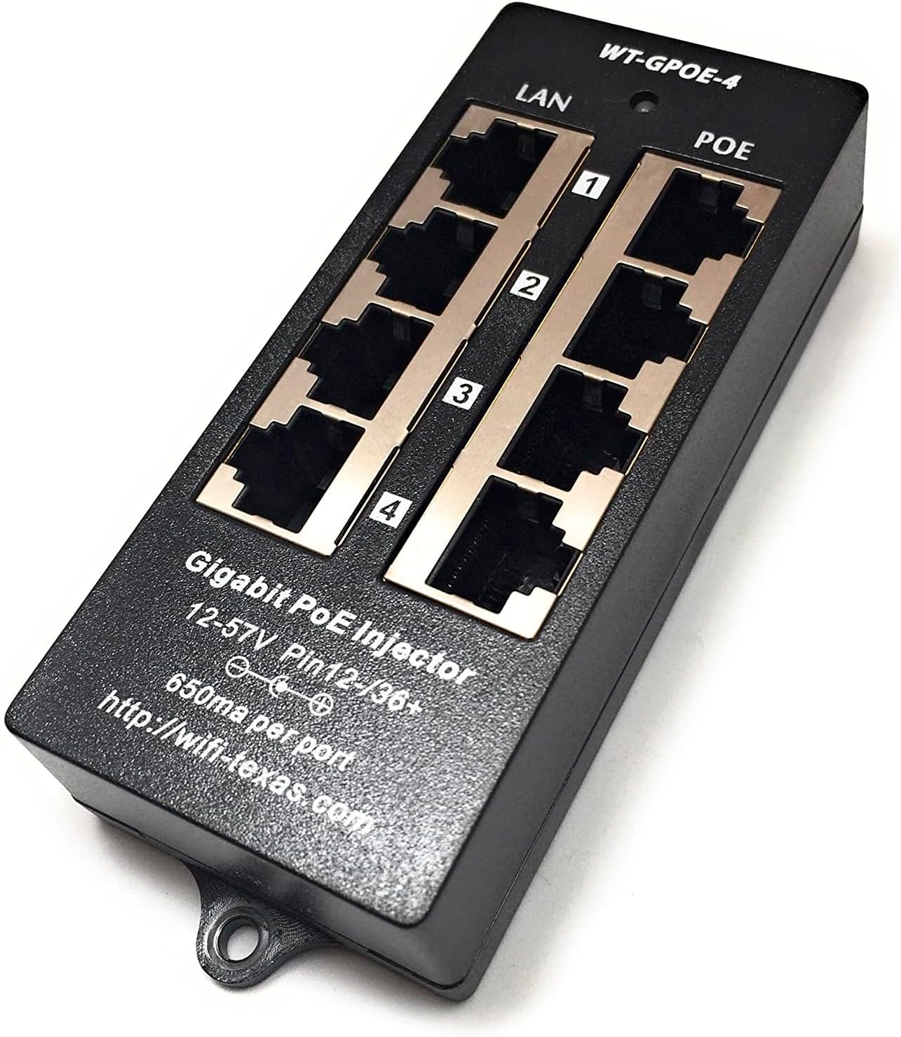 PoE Texas 4 Port PoE Injector - Gigabit Pive Power Over Ethernet - 802.3af or at Compatible PoE Injector for VoiP