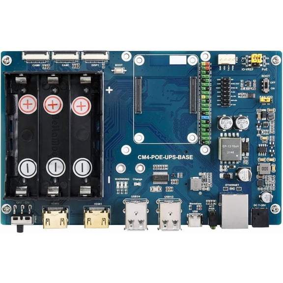 PoE UPS Uninterruptible Power Supply Base Board for Compute Module 4 with Gigabit Ethernet/Dual HDMI/Quad USB2.0 etc.Interfaces