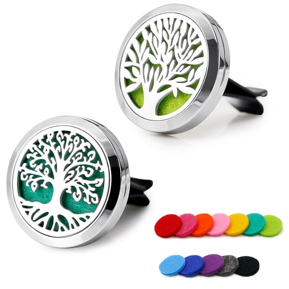 PoP voice 2PCS 30mm Car Aromatherapy Essential Oil Diffuser Stainless Steel Locket with Vent Clip 12 Felt Pads