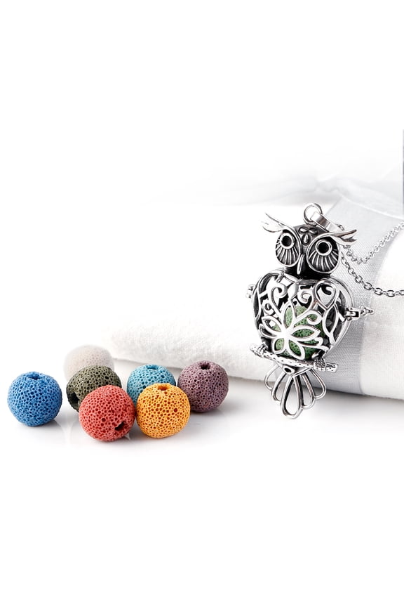 Cute Owl Animal Scented Essential Oil Diffusing Necklace With Stainless Steel Locket For Women And Men