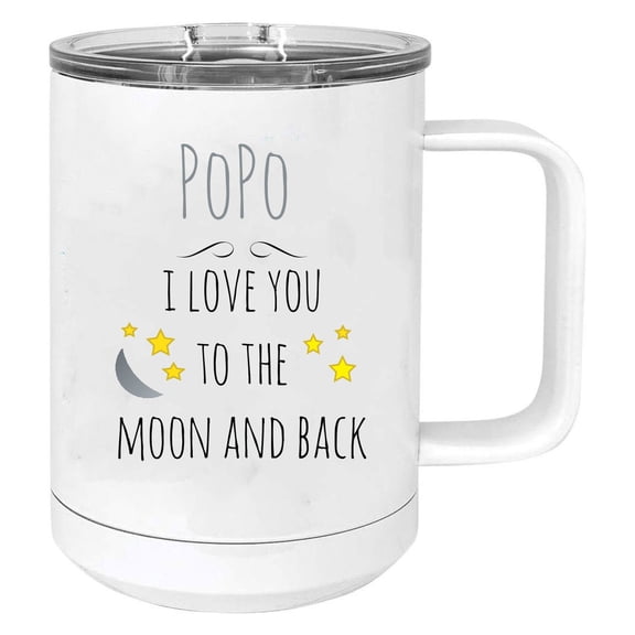 PoPo - I Love you to the Moon and Back Stainless Steel Vacuum Insulated 15 Oz Travel Coffee Mug with Slider Lid, White