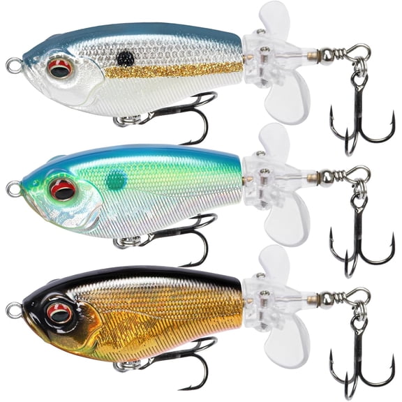 PoPobait Top Water Plopper Fishing Lures with BKK Hooks – Floating for Freshwater/Saltwater | Best Value for Families, Sharp Effective Teasers for Bass Walleye Pike Catfish Musky Perch