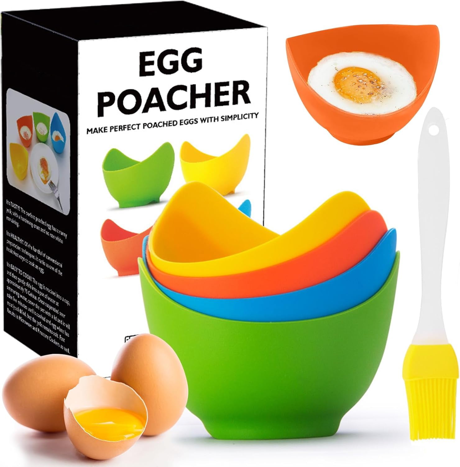 Poached Egg Cooker - Non-Stick Silicone Cups, Microwave & Stovetop, BPA Free