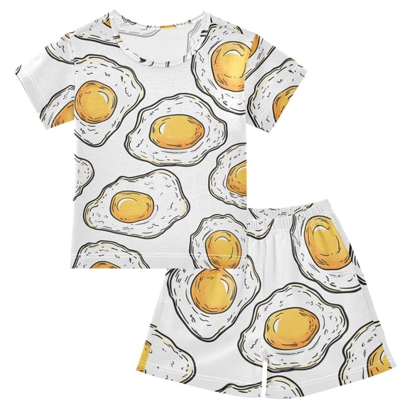 Poached Eggs Pattern Summer Pajama Set Soft Cotton Short Sleeve Sleepwear 2PCS Pajama Sets Breathable Lounge Set Size 10Y