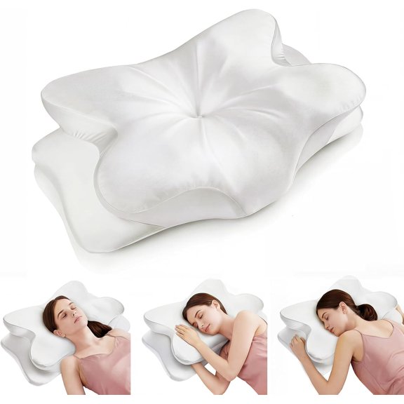 Poalid Ergonomic Memory Foam Contour Pillow for Neck Pain Relief, Cervical Orthopedic Bed Pillow with Silky Satin Fabric Cover for Side, Back and Stomach Sleepers