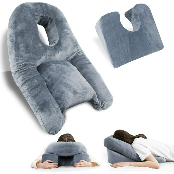 Poalid Face Down Pillow for Post-Surgery Recovery, Memory Foam Stomach Sleeping Pillow with Breathing Hole for Prone Positioning, Ergonomic Support for Neck and Spine, Removable Cover, Dark Grey