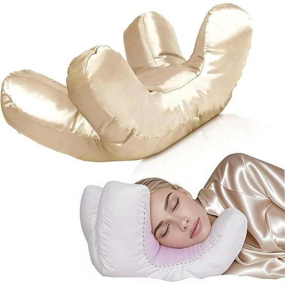 Poalid Orthopedic Side Sleeper Pillow for Face, Anti-Wrinkle Beauty Pillow for Facial Pressure Relief, Washable Cotton Cover, Gold