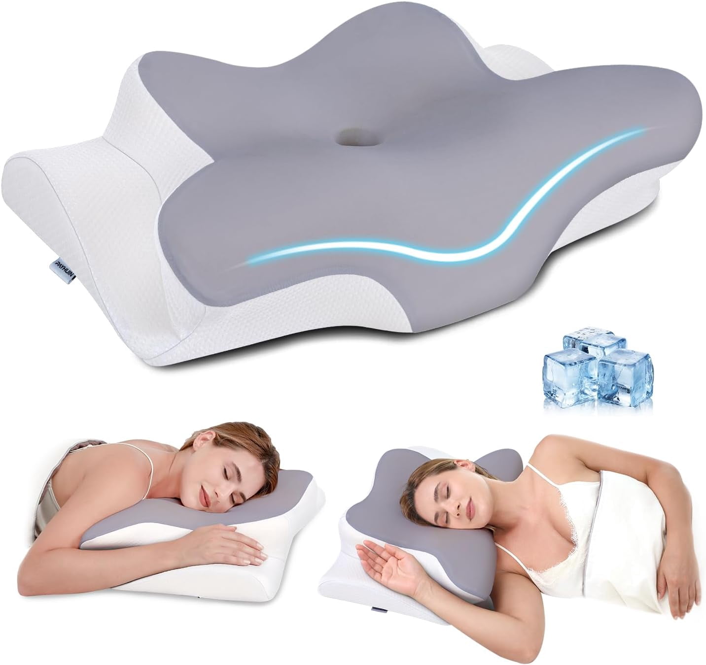 Poalid Neck and Shoulder Pain Relief Pillow, Memory Foam Cervical Support for Side Sleepers, Ergonomic 2 Heights Orthopedic Bed Pillow with Breathable Ice Silk Cover, Gray