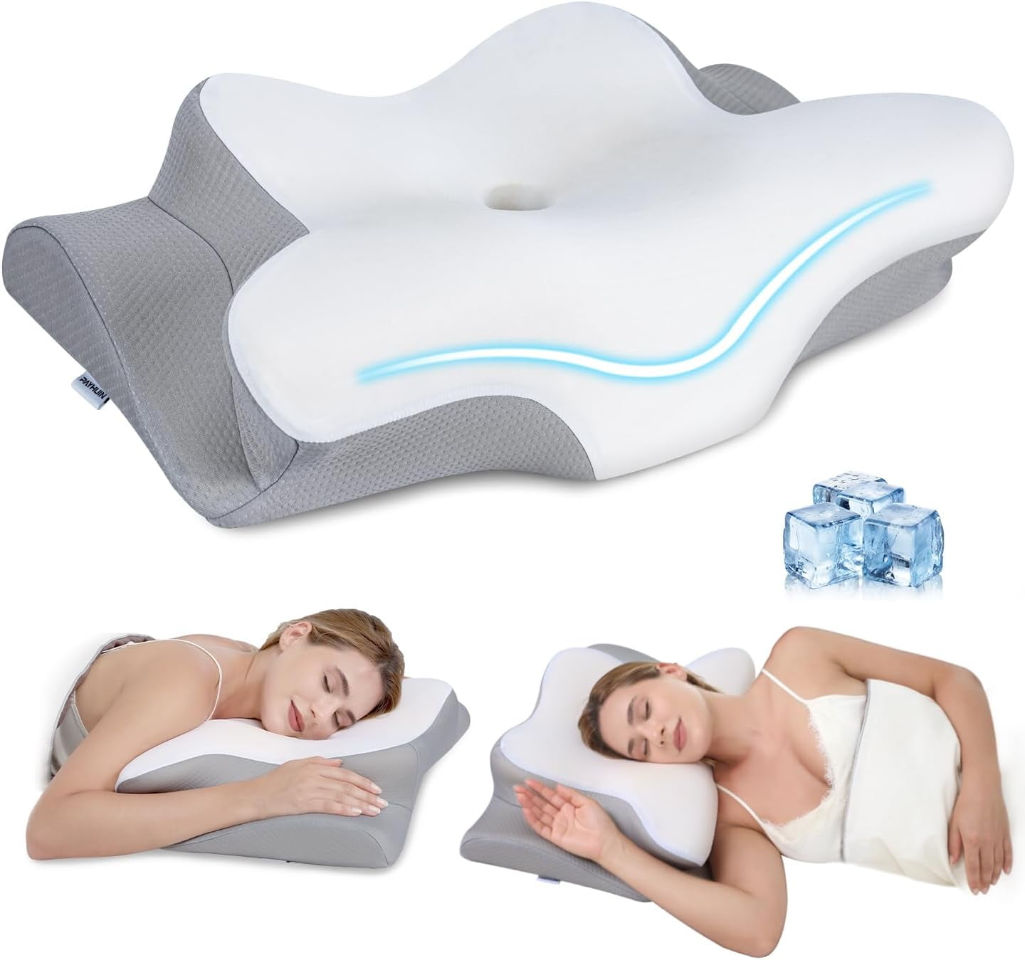 Poalid Neck and Shoulder Pain Relief Pillow, Memory Foam Cervical Support for Side Sleepers, Ergonomic 2 Heights Orthopedic Bed Pillow with Breathable Ice Silk Cover, White