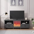 thumbnail image 1 of Poamcn 70.08'' Length TV Stand for Living Room and Bedroom, with 2 Drawers and 4 High-Capacity Storage Compartment, Grey Walnut ;Suitable for fireplace,Black&nbsp;, 1 of 5