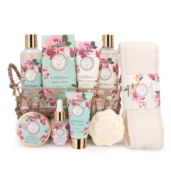 Poamcn Bath and Body Gift Set,Home Spa Gift Basket Kit for Women,Japanese Cherry Blossom Scent,9 Piece