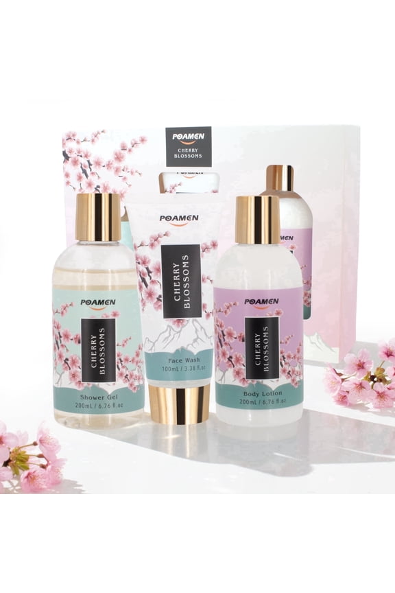 Bath and Body Gift Set,Home Spa Gift Kit for Women,Japanese Cherry Blossom Scent,3 Piece