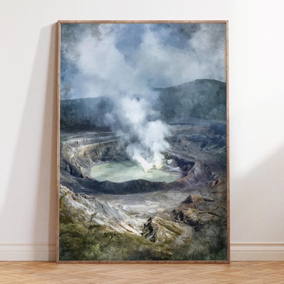Poas Volcano National Park Costa Rica Active Crater Print, Unframed Paper Print Size 12x18