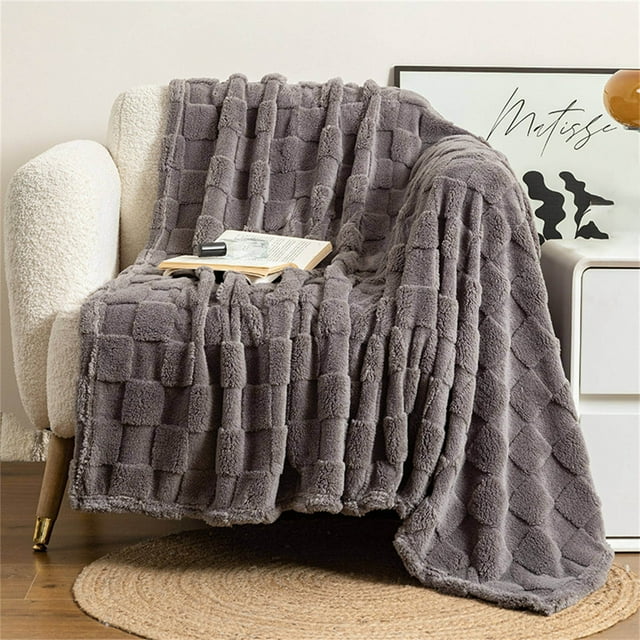 Poaug Blanket Clearance Textured Blanket Thickened Checkerboard Blanket