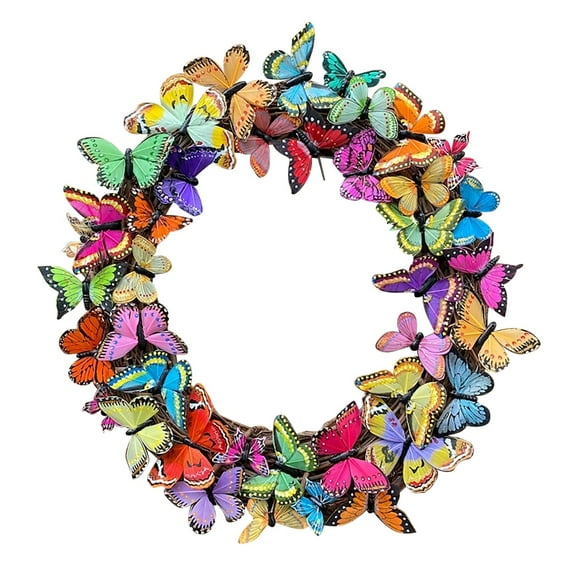 Poaug Spring Wreaths for Front Door Clearance Butterflies Decorative Door for Spring Beautiful Garden Wreath Decor Butterflies Wreath on Sale Room Decor