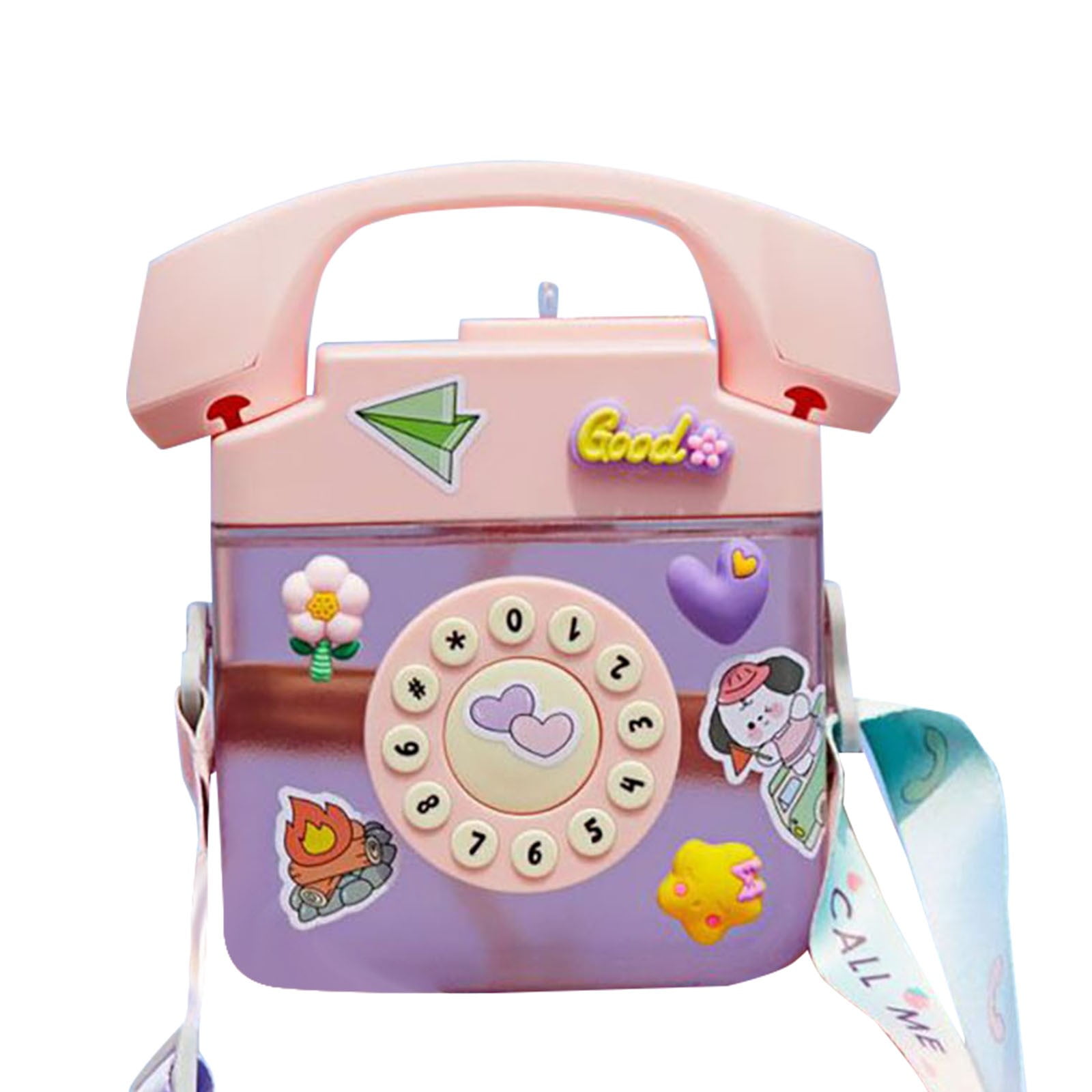 YunQin Retro Telephone Shaped Water Bottle - 400ML BPA-Free Leakproof Bottle With Adjustable Strap For Travel & Sports