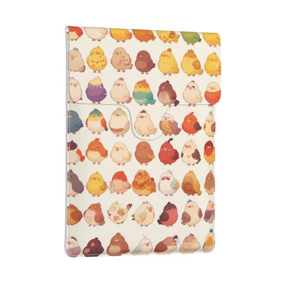 Pobuds Leather Laptop Sleeve, Padded Case, Thin Portable, Versatile Bag - Compatible with 13 inch laptops or MacBook Air Pro 13 inch 2016 or later - Horizontal, Cute Bird Cartoon (70)