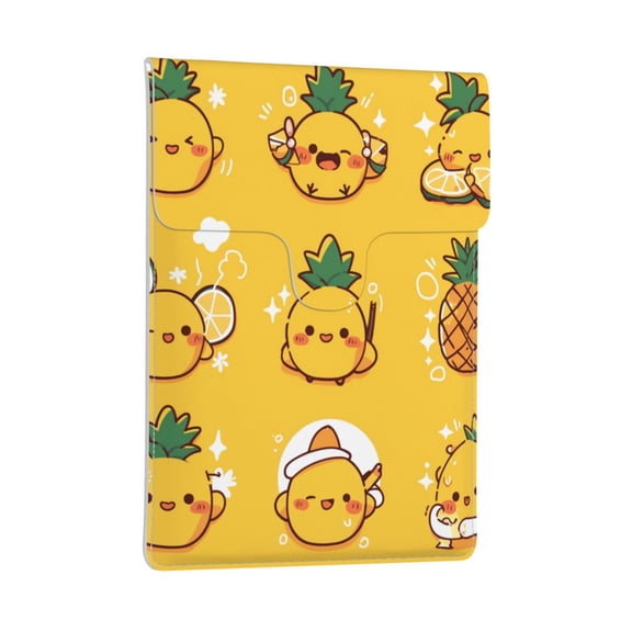 Pobuds Leather Laptop Sleeve, Padded Case, Thin Portable, Versatile Bag - Compatible with 13 inch laptops or MacBook Air Pro 13 inch 2016 or later - Horizontal, Cute Smiley Pineapple Yellow