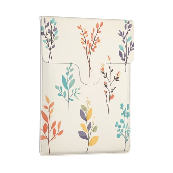 Pobuds Leather Laptop Sleeve, Padded Case, Thin Portable, Versatile Bag - Compatible with 13 inch laptops or MacBook Air Pro 13 inch 2016 or later - Horizontal, Leafs Vibrant Illustration