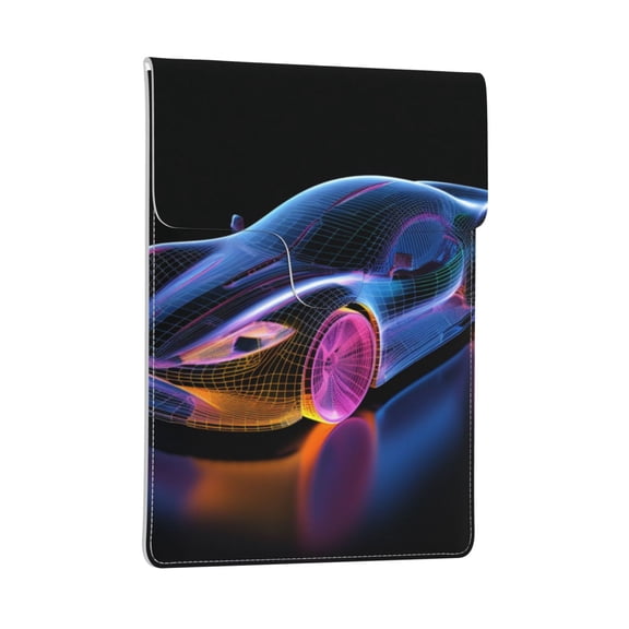 Pobuds Leather Laptop Sleeve, Padded Case, Thin Portable, Versatile Bag - Compatible with 13 inch laptops or MacBook Air Pro 13 inch 2016 or later - Horizontal, Race Car Hologram (1)