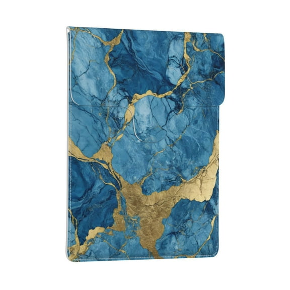 Pobuds Leather Laptop Sleeve, Padded Case, Thin Portable, Versatile Bag - Compatible with 13 inch laptops or MacBook Air Pro 13 inch 2016 or later - Horizontal, blue and gold marble texture