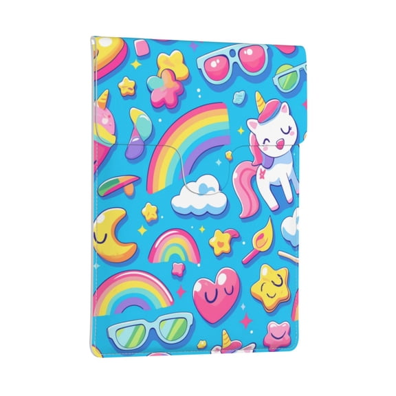 Pobuds Leather Laptop Sleeve, Padded Case, Thin Portable, Versatile Bag - Compatible with 13 inch laptops or MacBook Air Pro 13 inch 2016 or later - Vertical, Cute Rainbow Unicorn