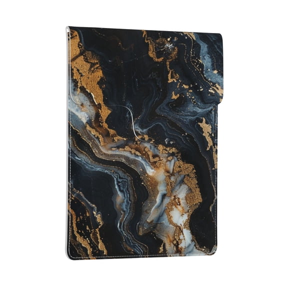 Pobuds Leather Laptop Sleeve, Padded Case, Thin Portable, Versatile Bag - Compatible with 13 inch laptops or MacBook Air Pro 13 inch 2016 or later - Vertical, Marble Pattern Black Gold