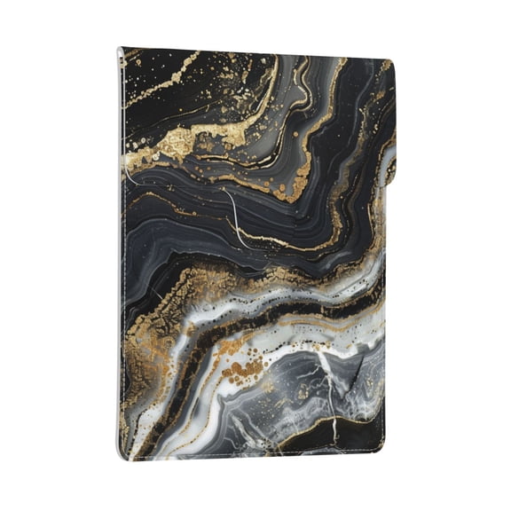 Pobuds Leather Laptop Sleeve, Padded Case, Thin Portable, Versatile Bag - Compatible with 13 inch laptops or MacBook Air Pro 13 inch 2016 or later - Vertical, Marble Pattern Black Gold (2)