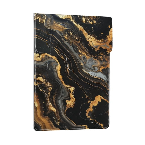 Pobuds Leather Laptop Sleeve, Padded Case, Thin Portable, Versatile Bag - Compatible with 13 inch laptops or MacBook Air Pro 13 inch 2016 or later - Vertical, Marble Pattern Black Gold