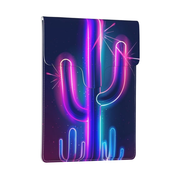 Pobuds Leather Laptop Sleeve, Padded Case, Thin Portable, Versatile Bag - Compatible with 13 inch laptops or MacBook Air Pro 13 inch 2016 or later - Vertical, Neon Cactus Desert (2)