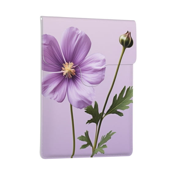 Pobuds Leather Laptop Sleeve, Padded Case, Thin Portable, Versatile Bag - Compatible with 13 inch laptops or MacBook Air Pro 13 inch 2016 or later - Vertical, Purple Flower Floral