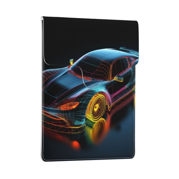 Pobuds Leather Laptop Sleeve, Padded Case, Thin Portable, Versatile Bag - Compatible with 13 inch laptops or MacBook Air Pro 13 inch 2016 or later - Vertical, Race Car Hologram (2)