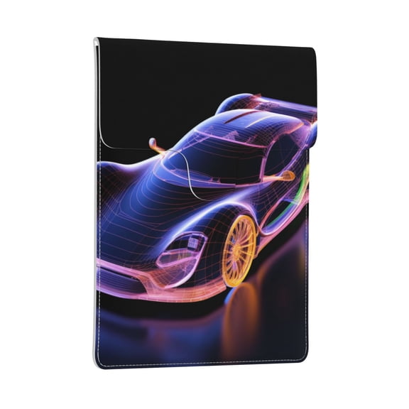 Pobuds Leather Laptop Sleeve, Padded Case, Thin Portable, Versatile Bag - Compatible with 13 inch laptops or MacBook Air Pro 13 inch 2016 or later - Vertical, Race Car Hologram (3)