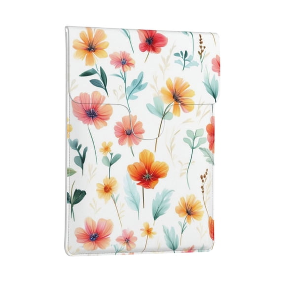 Pobuds Leather Laptop Sleeve, Padded Case, Thin Portable, Versatile Bag - Compatible with 13 inch laptops or MacBook Air Pro 13 inch 2016 or later - Vertical, Watercolor flower pattern