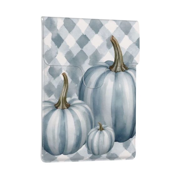 Pobuds Leather Laptop Sleeve, Padded Case, Thin Portable, Versatile Bag - Compatible with 13 inch laptops or MacBook Air Pro 13 inch 2016 or later - Vertical, blue and white striped pumpkins
