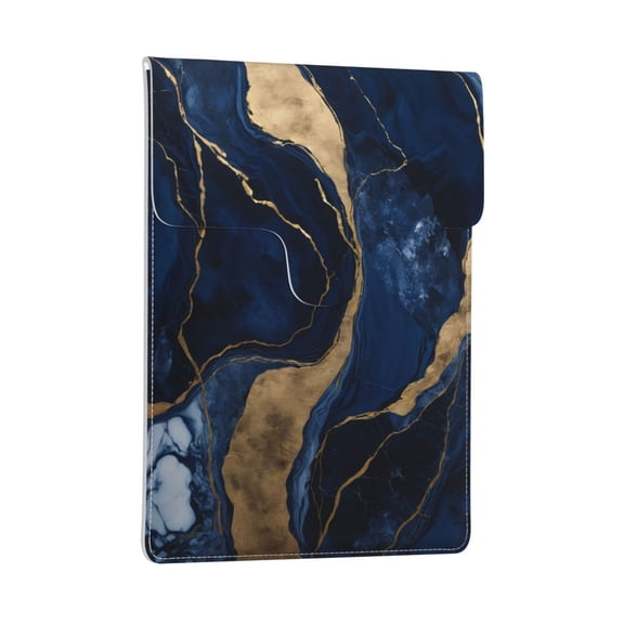 Pobuds Leather Laptop Sleeve, Padded Case, Thin Portable, Versatile Bag - Compatible with 13 inch laptops or MacBook Air Pro 13 inch 2016 or later - Vertical, dark blue and gold tones
