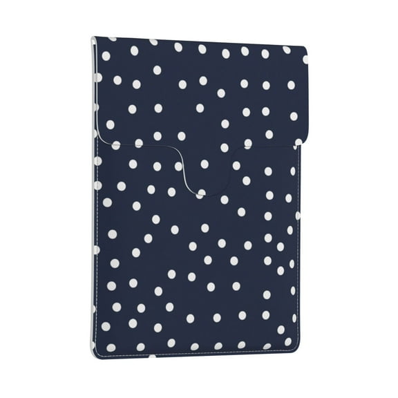 Pobuds Leather Laptop Sleeve, Padded Case, Thin Portable, Versatile Bag - Compatible with 13 inch laptops or MacBook Air Pro 13 inch 2016 or later - Vertical, dark blue white polka dots