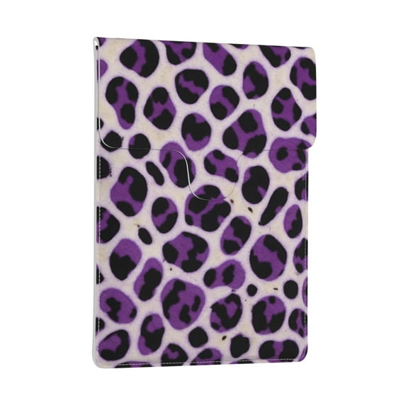 Pobuds Leather Laptop Sleeve, Padded Case, Thin Portable, Versatile Bag - Compatible with 13 inch laptops or MacBook Air Pro 13 inch 2016 or later - Vertical, leopard purple black spots
