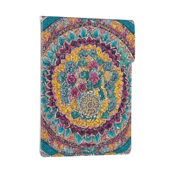 Pobuds Leather Laptop Sleeve, Padded Case, Thin Portable, Versatile Bag - Compatible with 13 inch laptops or MacBook Air Pro 13 inch 2016 or later - Vertical, mandala with floral elements
