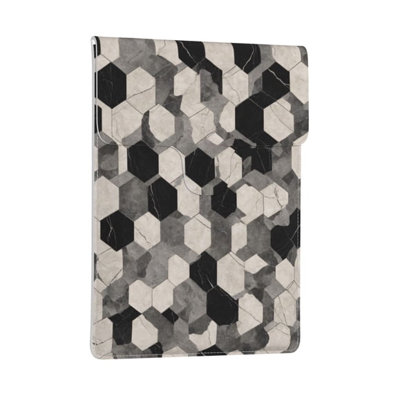 Pobuds Leather Laptop Sleeve, Padded Case, Thin Portable, Versatile Bag - Compatible with most 13 inch laptops for MacBook Pro 13 inch 2016 or later, MacBook Air 13,14 - Vertical, hexagons and marble